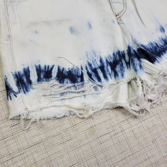 Zara High Rise Bleached Raw Hem White Blue Shorts Size 8 - Picture 4 of 12
